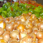 peppers and onions at the shuk